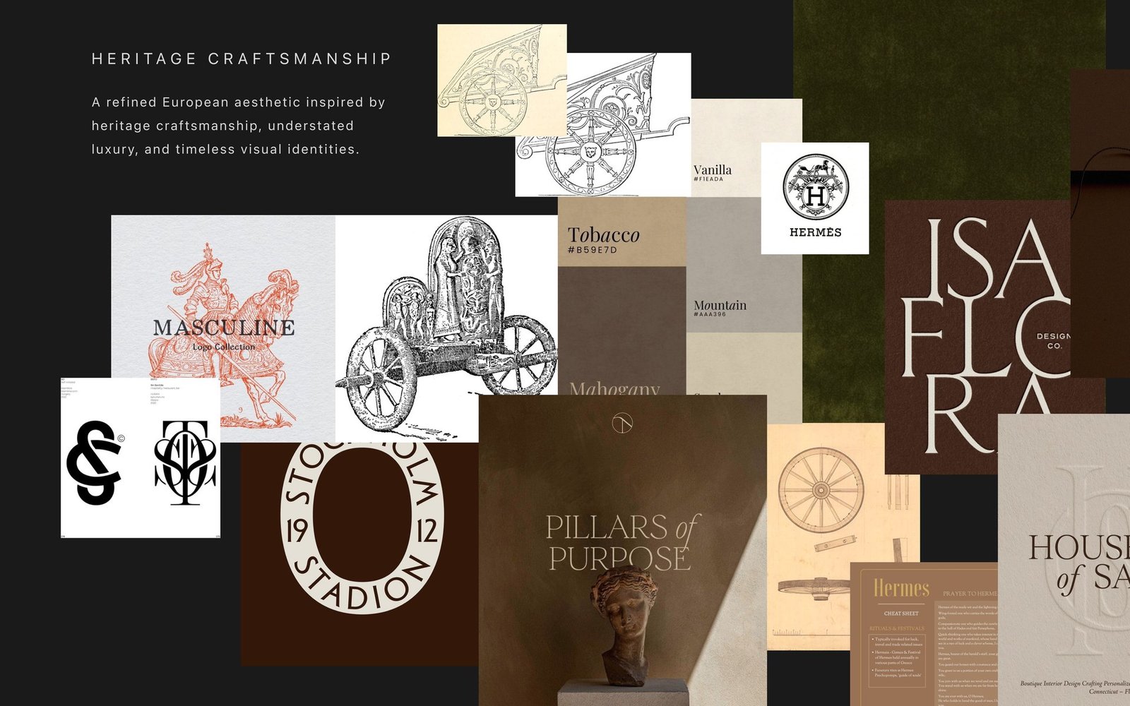 Golden Axle visual direction: heritage craftsmanship, from chariot drawings to timeless identities